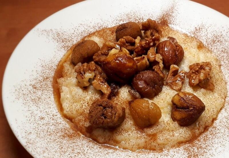 Kokosmilchreis mit Honig-Maroni und Walnüssen